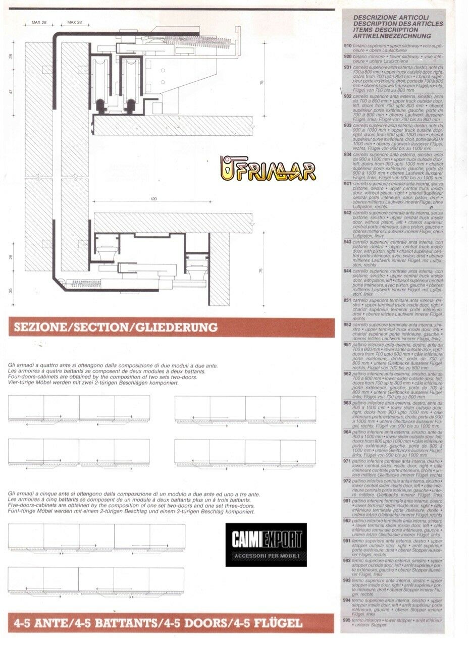 KIT SCORREVOLE PER ARMADI COMPLANARI MAGIC CAIMI EXPORT 3 ANTE cm.70/80 DESTRO