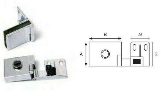 CERNIERE CERNIERA PER ANTA VETRO mm.6 BATTUTA INTERNA A FILO CROMATA COPPIA