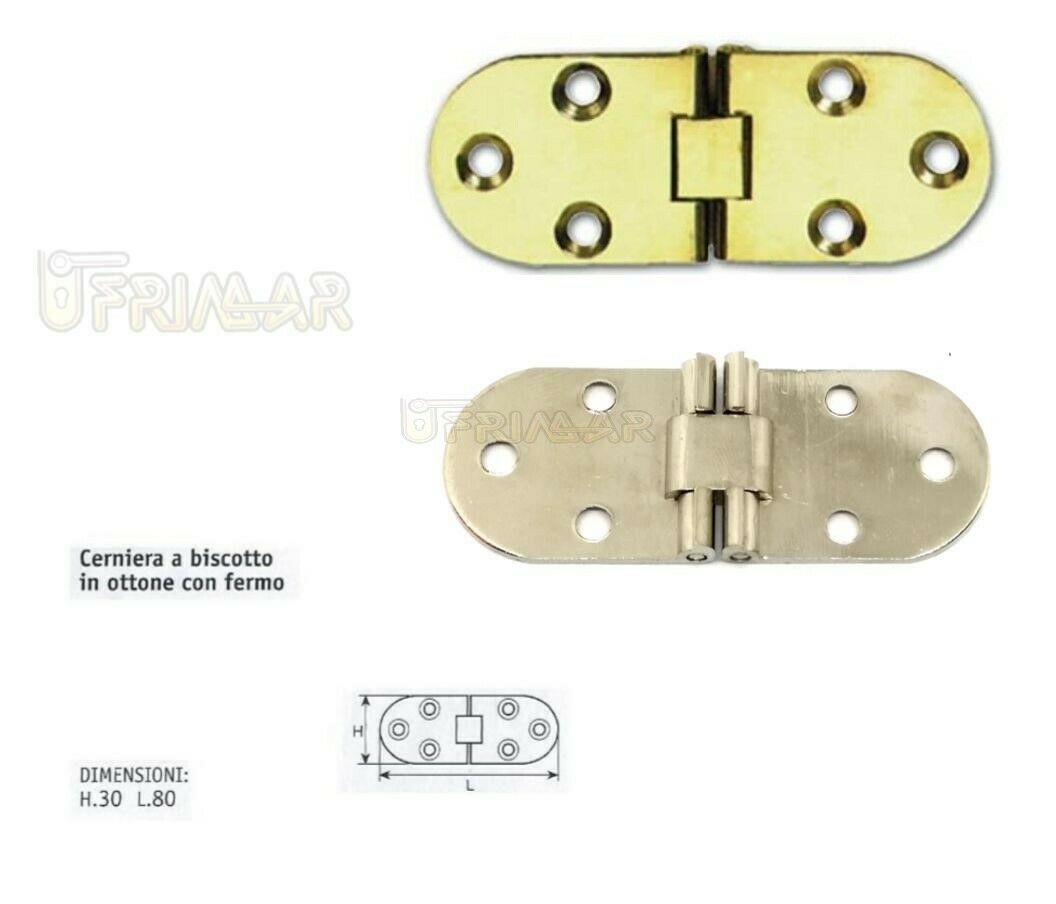 CERNIERE PER TAVOLI CON FERMO mm.30x80 OTTONE LUCIDO CERNIERA RIBALTA BISCOTTO