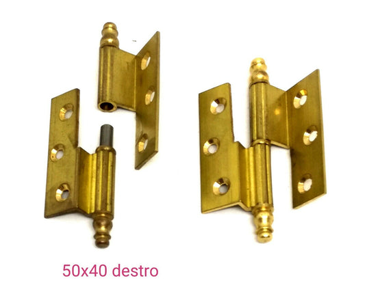 CERNIERA MOBILI ANTICHI BAROCCO CON BATTUTA mm.50x40 doppio collo OTTONE Dx/Sx