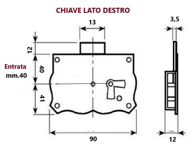 SERRATURA PER MOBILI ANTICHI Entrata mm.40 CASSA ESTERNA REDOSSO DESTRA FASEM