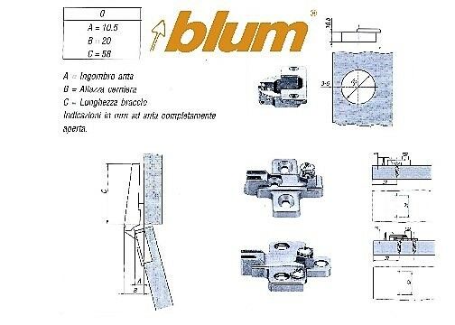 CERNIERA BLUM MODUL PER ANTA LEGNO A SORMONTO FORO 35 CON MOLLA CON BASETTA