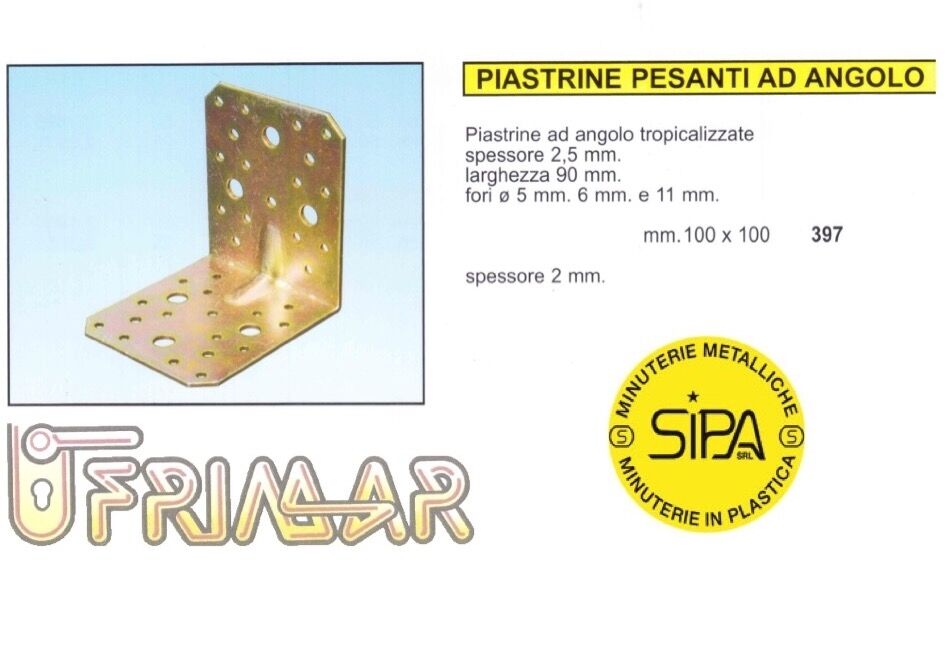 PIASTRA AD ANGOLO CON RINFORZO H.mm.100x100 LARGH.mm.90 PER TRAVI IN LEGNO