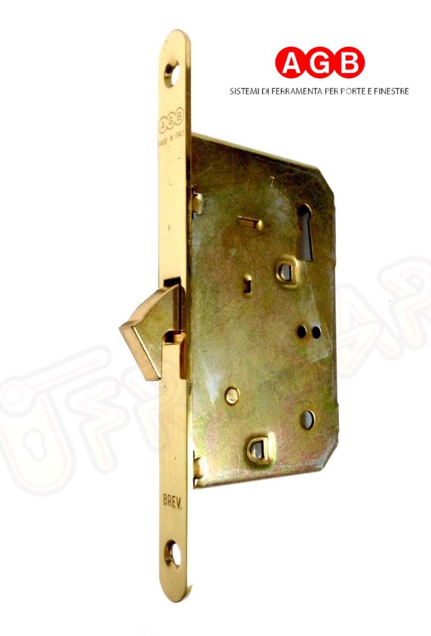 SERRATURA AGB SCIVOLA A GANCIO 01771.50 OTTONATO LUCIDO CHIUSURA A CHIAVE