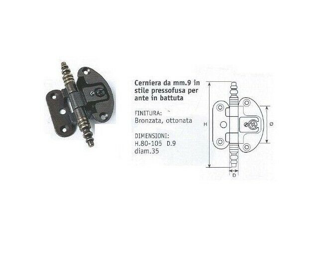 CERNIERE PER MOBILI ANTICHI X ANTE A BATTUTA gambo D.9 H.100 BRONZO ANSELMI 253