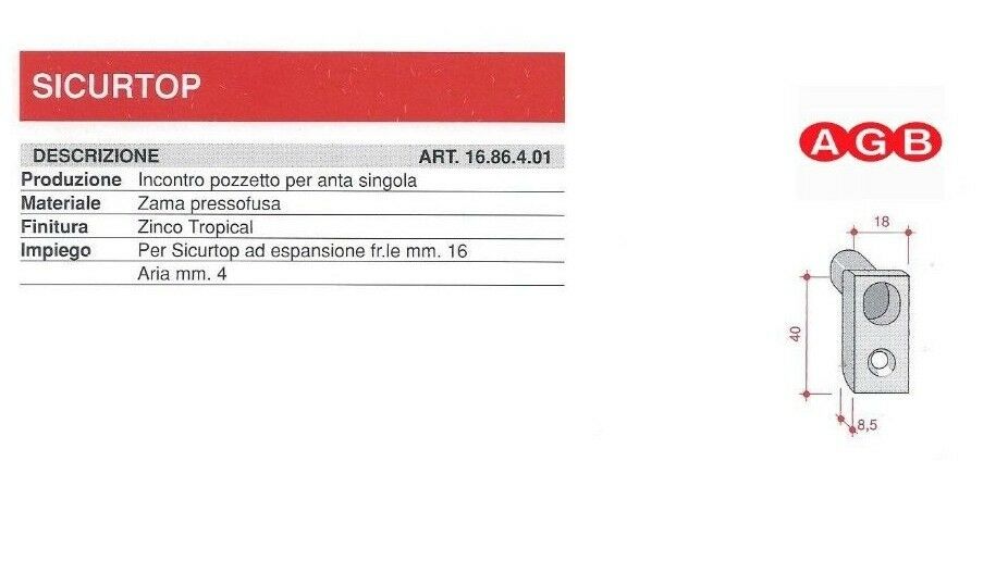 INCONTRO POZZETTO PER ANTA SINGOLA SICURTOP AGB 1686401 mm.18x40