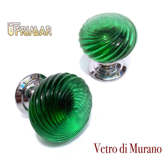 POMOLO VETRO MURANO D.mm.30 VERDE LUCIDO con base CROMO LUCIDO Made in Italy
