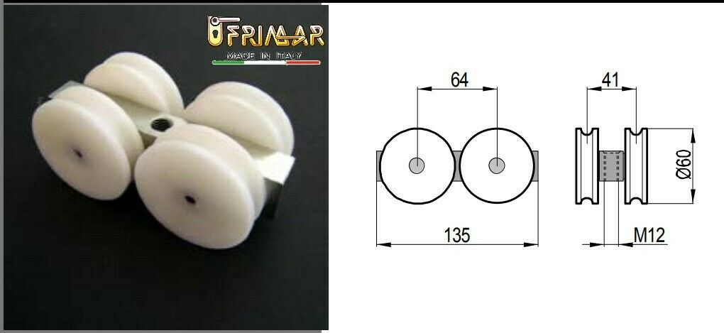 BINARIO PETTITI PORTATA KG.600 PER CARRELLO 4 RUOTE NYLON 4S600 AL METRO MS600