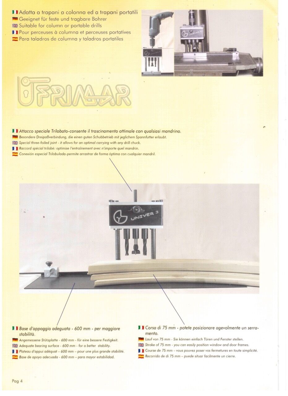 ATTREZZO TESTA A 3 FUSI UNIVERSALE 2527 PER FARE FORI CERNIERE E DK SU LEGNO