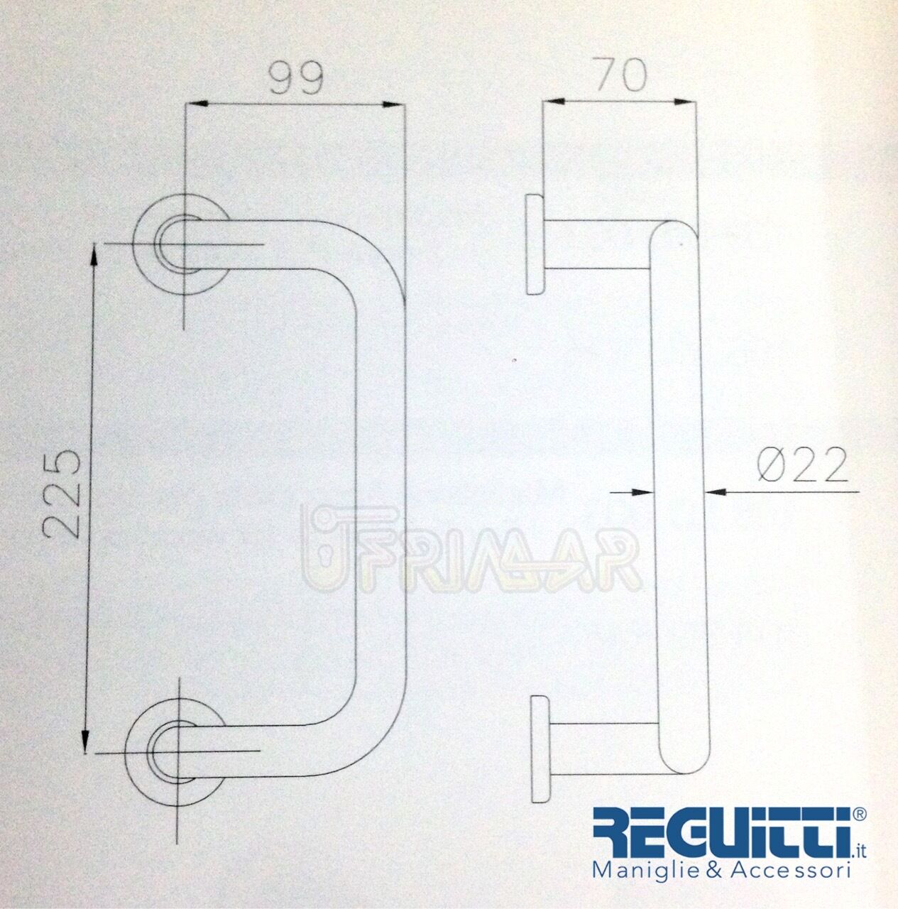 Maniglione per porta portone colore Cromo Ludico Int. mm.225 Mod. Cosmo Reguitti