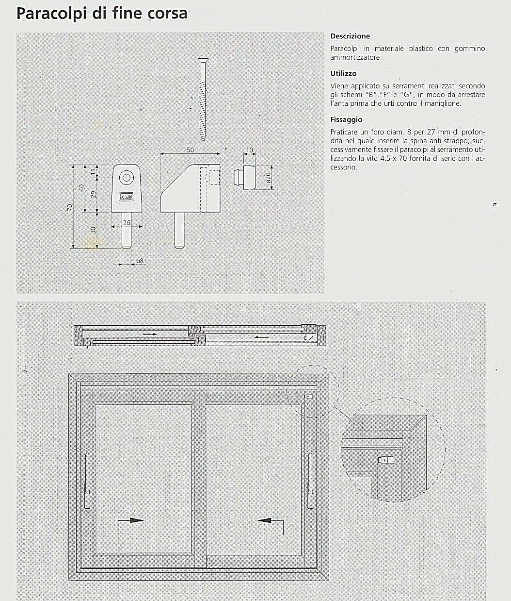 Paracolpo fine corsa alzante scorrevole AGB G007280013 in plastica con gommino