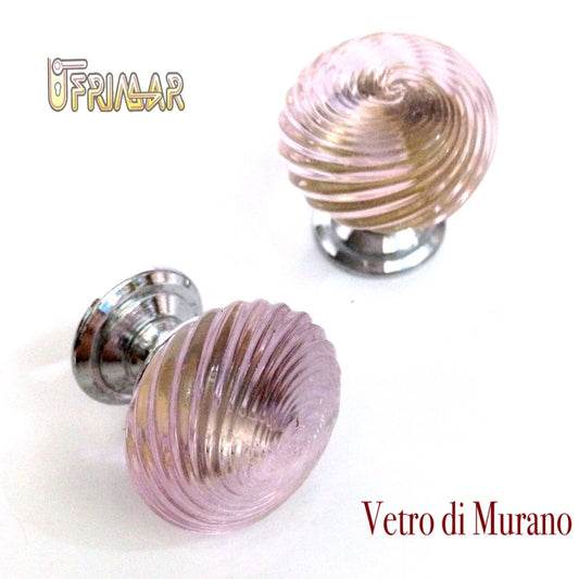 POMOLINO VETRO MURANO D.mm.25 ROSA LUCIDO con base CROMO LUCIDO Made in Italy