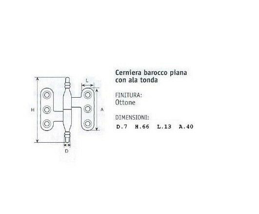 CERNIERA MOBILI ANTICHI BAROCCO PIANA ALA TONDA mm.66x51 OTTONE Dx/Sx SFILABILE