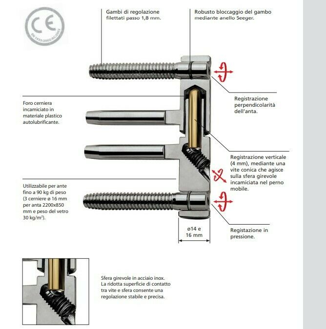 CERNIERA ANUBA PER PORTE IN LEGNO D.14 REGOLABILE E01150 AGB RIDOTTA E011501402