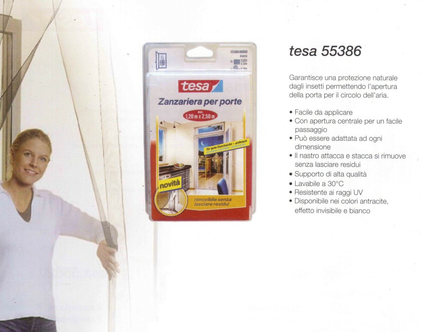 ZANZARIERA PER PORTE A 2 PANNELLI RETE BIANCA misura H.2,50xL.1,20 MT.