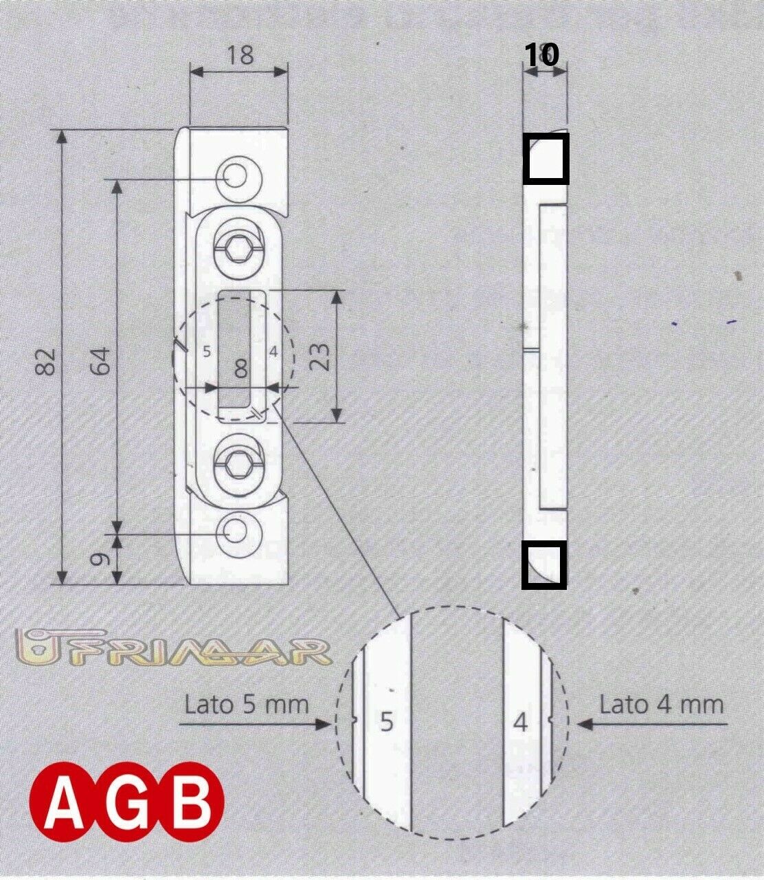 Incontro registrabile per puntali AGB cod.A200172204 PVC S/22 1 foro 23x8 mm