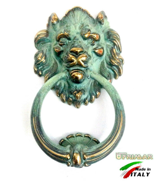 BATTENTE PORTA PORTONE TESTA LEONE OTTONE ANTICO VERDE POMPEI D.mm.110x190