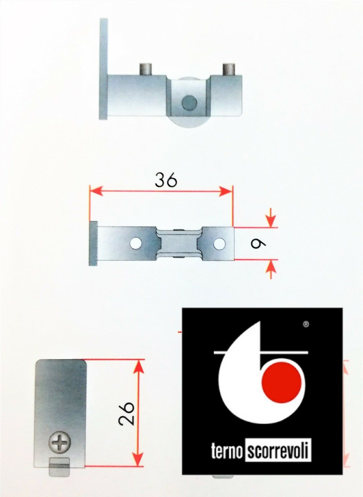 Scorrevole per ante scorrevoli profilo alluminio TERNO art.18 CUSCINETTO ACCIAIO