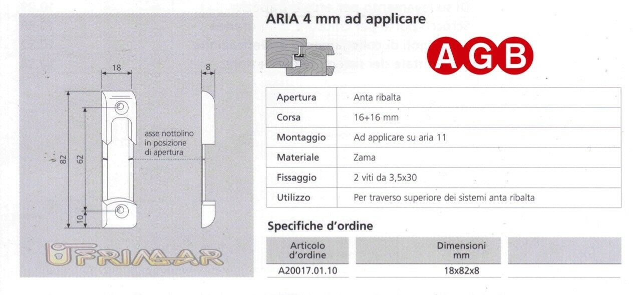 Incontro per nottolino AGB cod.A200170110 Aria mm.4 ricambio per anta ribalta