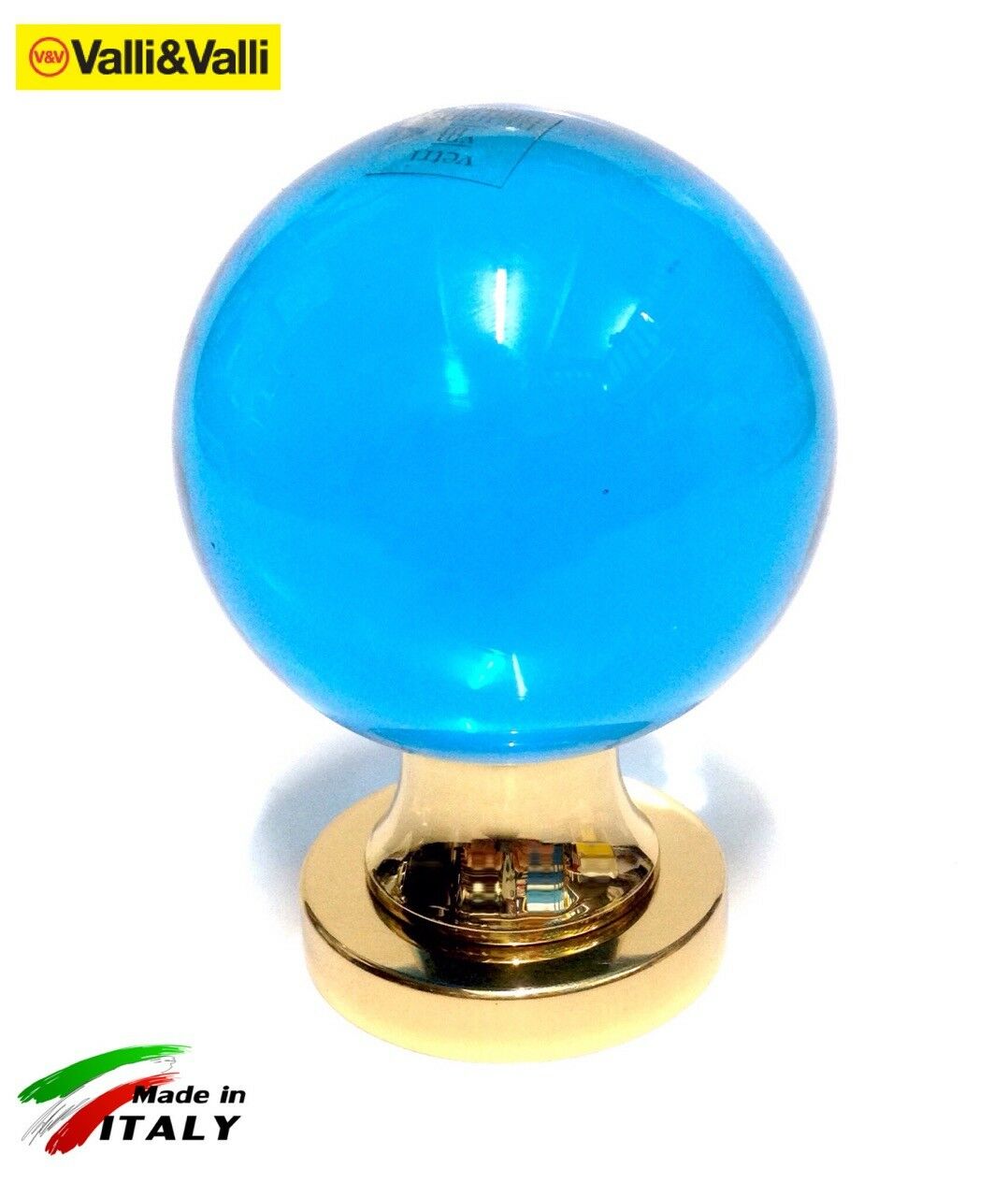 POMOLO POMELLO PER PORTA VALLI E VALLI VETRO MURANO ACQUAMARINA D.mm.70 K1157