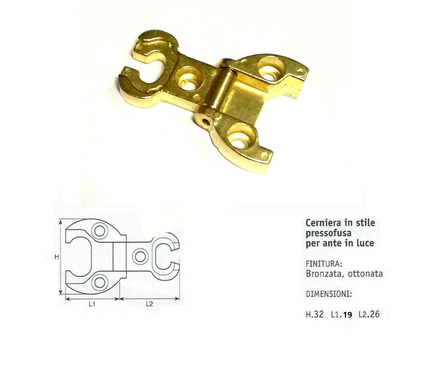 CERNIERA PER MOBILI ANTICHI PER ANTE OTTONATO FORO mm.32 L.mm.19 ANSELMI 232