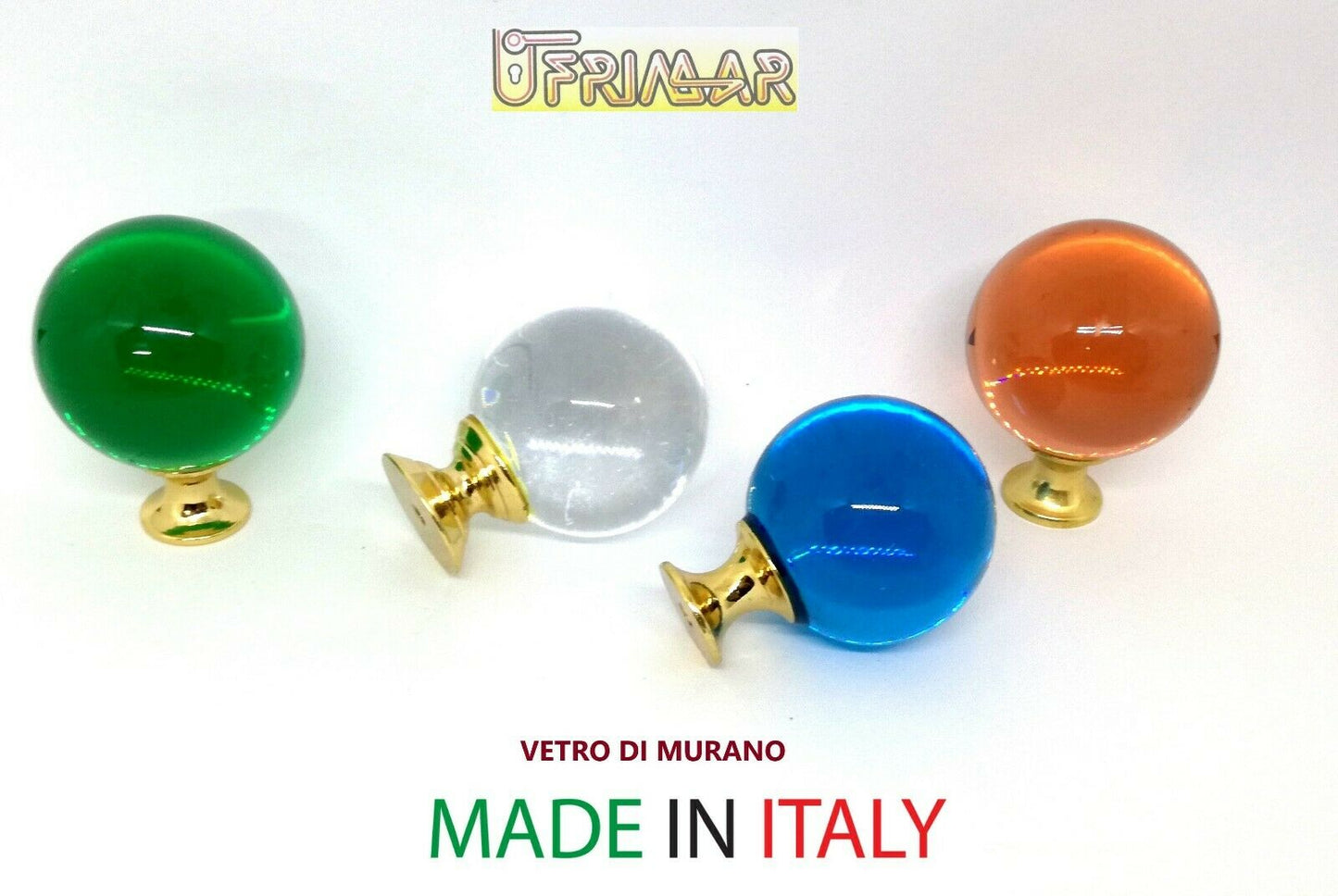 POMOLO VETRO MURANO SFERA DIAMETRO mm.40 BASE ORO vari colori POMOLINO VETRO