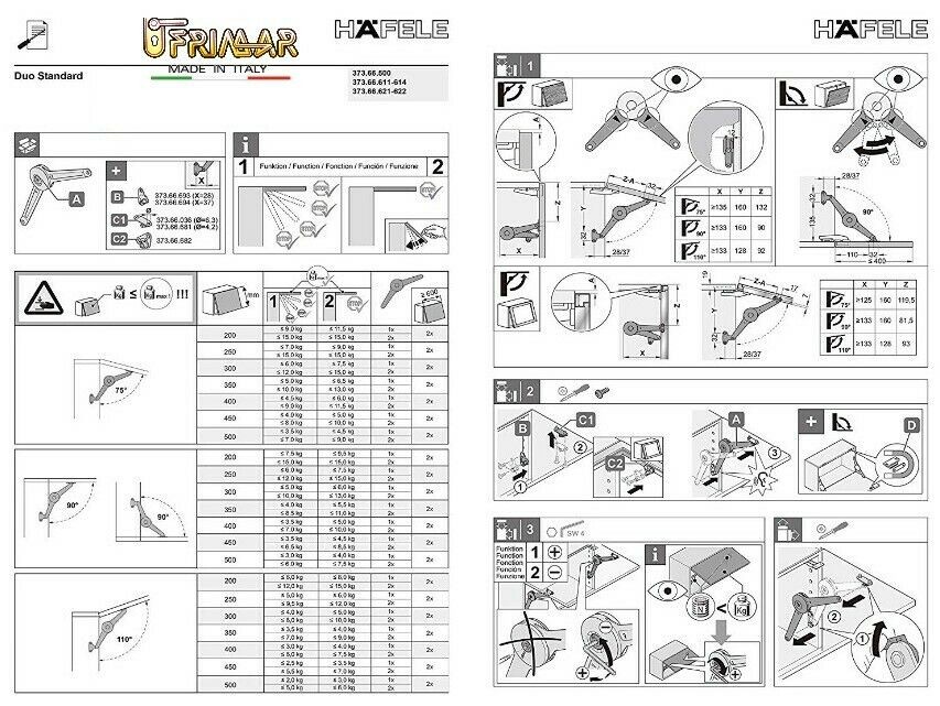 VASISTAS SNODO PER RIBALTE FORZA REGOLABILE AMBIDESTRO AP.MAX 110° HAFELE DUO