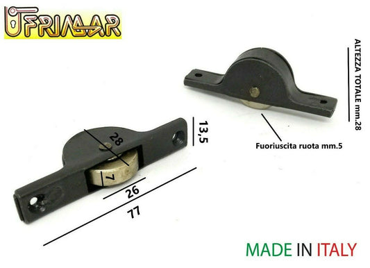 Carrello per ante vetrine scorrevoli con cuscinetti acciaio 77x28x13,5 pattini