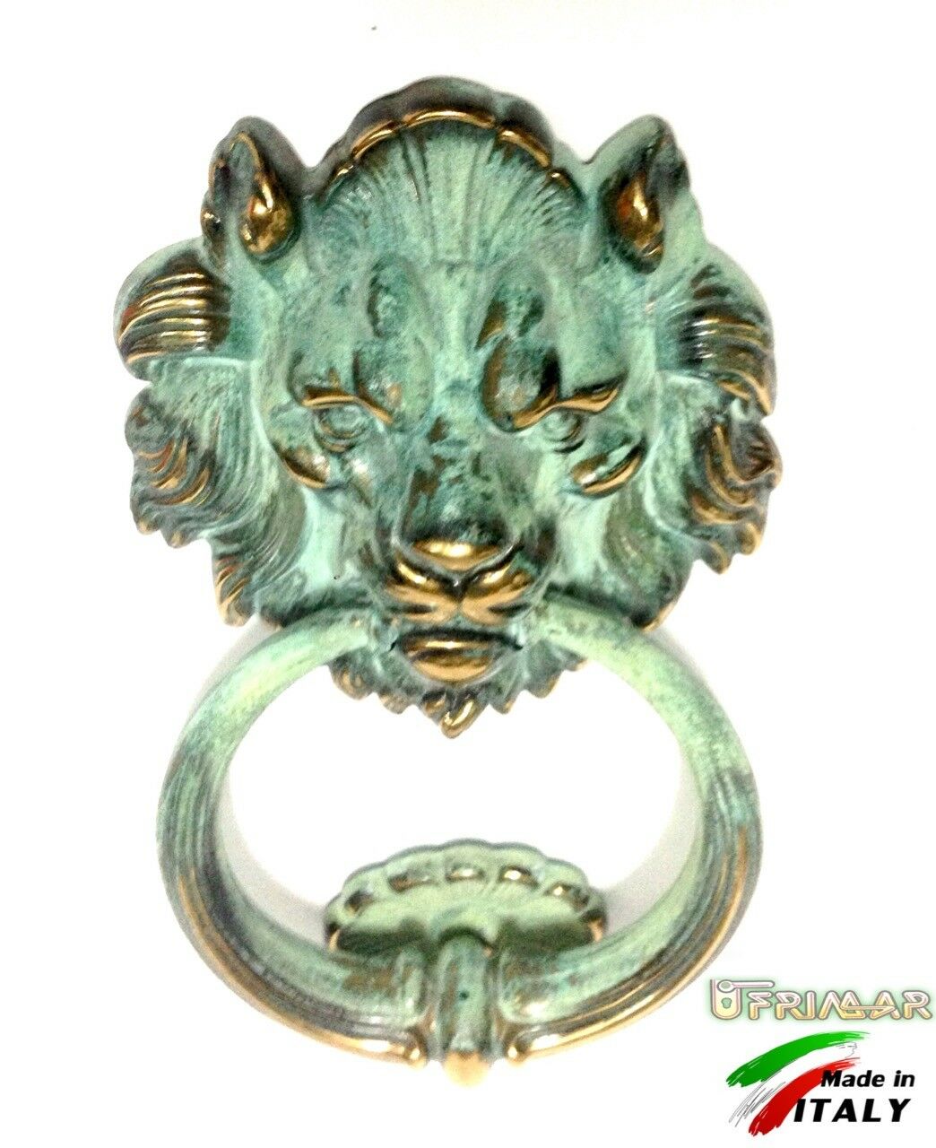 BATTENTE PORTA PORTONE TESTA LEONE OTTONE ANTICO VERDE POMPEI D.mm.110x190