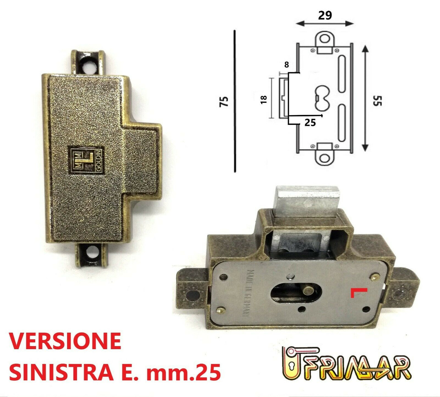 SERRATURA ASTE ROTANTI MLM GOLDIN LEHMANN 137000252 SERRATURA MOBILI ANTICHI PER ANTA SINISTRA