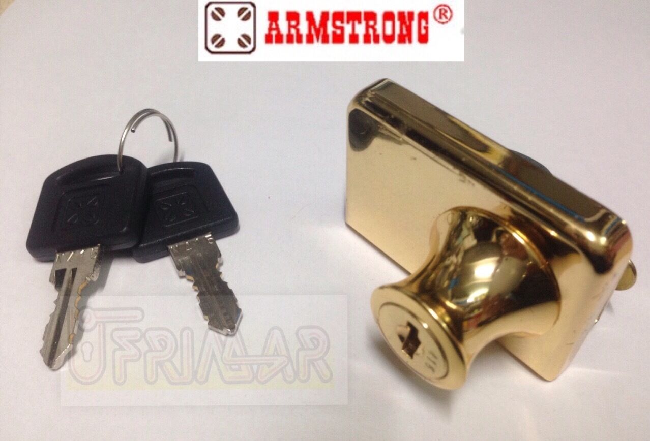 SERRATURA PER ANTE IN VETRO A MORSETTO SP.VETRO 6mm. CON POMOLO PRESA ORO LUCIDO