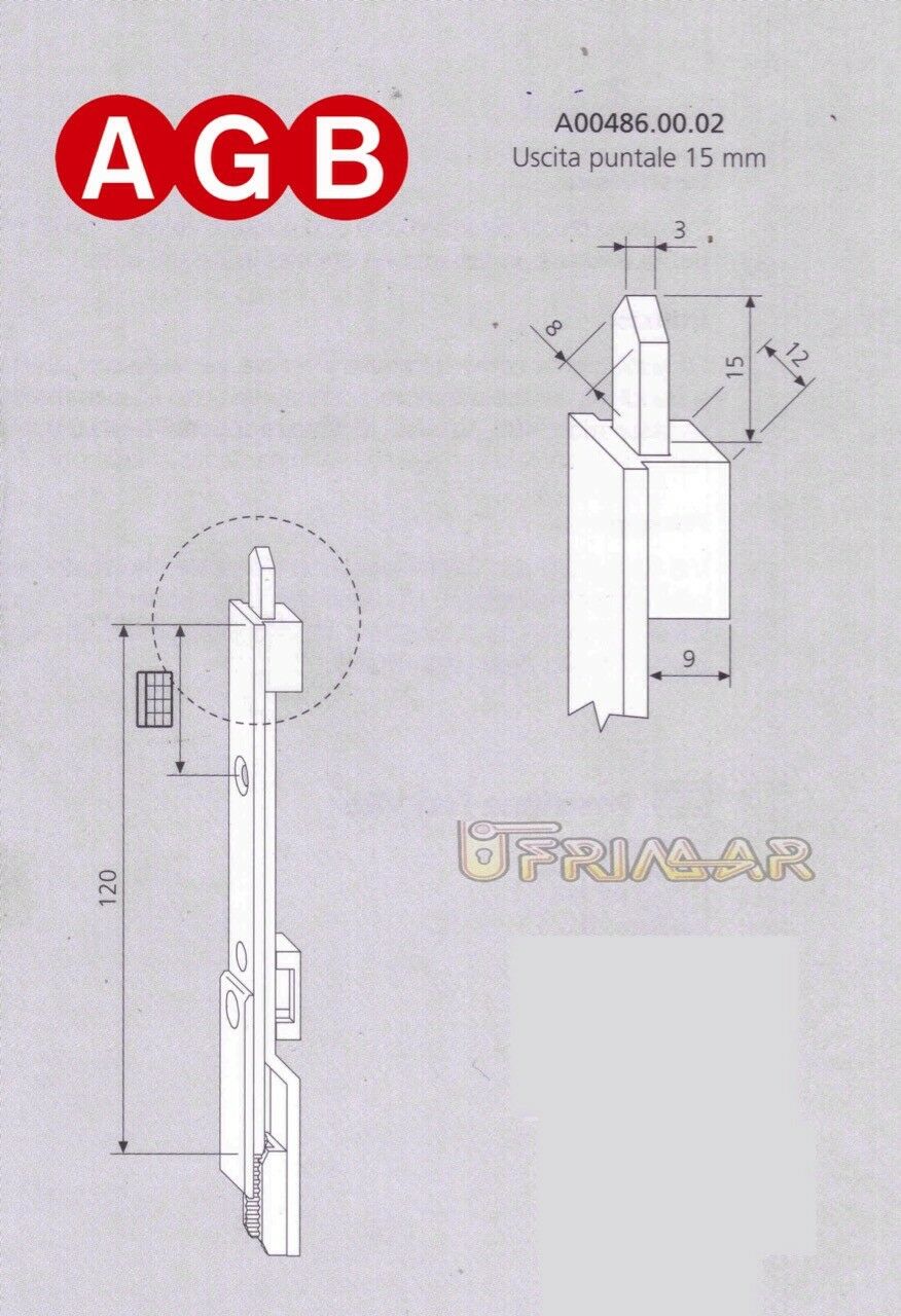TERMINALE TOP AGB cod. A004860002 GR2 mm.120 CON PUNTALE ricambio per finestre