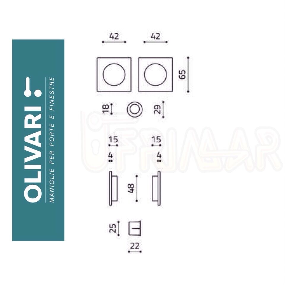 MANIGLIE INCASSO PORTE SCORREVOLI OLIVARI D129 GIOTTO QUADRO CA CROMO LUC.+SAT.