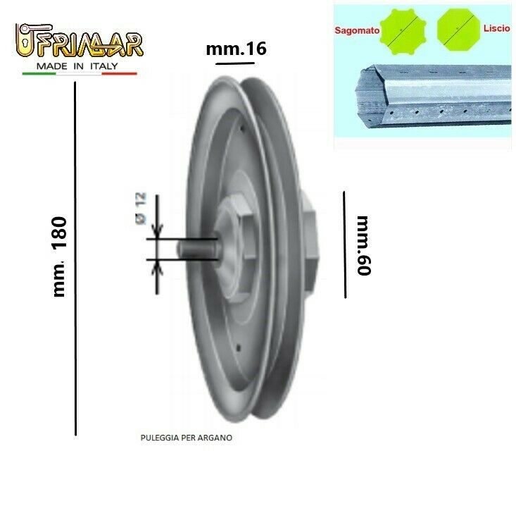 PULEGGIA RUOTA PER AVVOLGIBILE D.180 LISCIO X CAVO ACCIAIO ARGANELLO TAPPARELLA