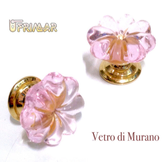 POMOLINO VETRO MURANO D.mm.25 ROSA LUCIDO con base ORO LUCIDO Made in Italy