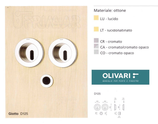 MANIGLIE INCASSO PORTE SCORREVOLI OLIVARI D125 GIOTTO TONDO **VARIE FINITURE**