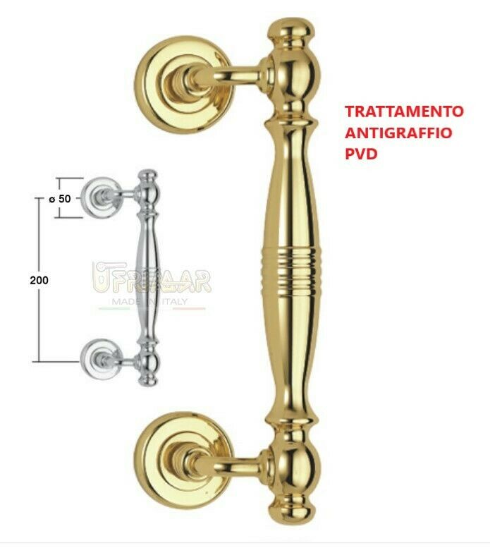 MANIGLIONE PER PORTA PORTONE MANIGLIA PORTO INTER. mm.200 OTTONE PVD DECENTRATO