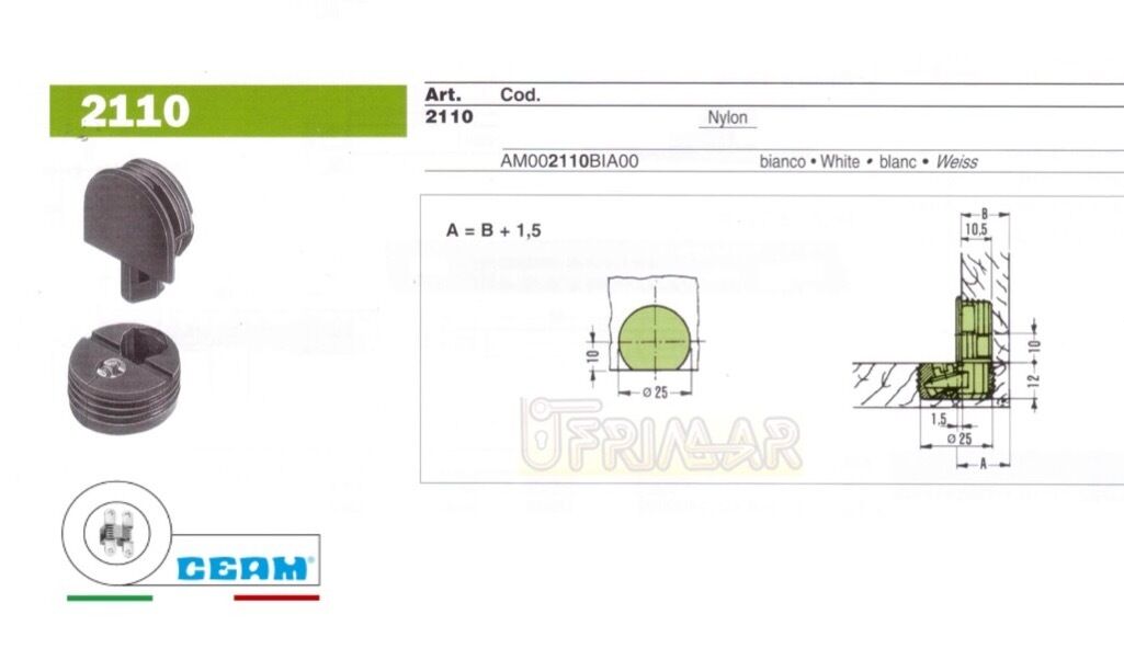 PZ.04 GIUNTO PER MOBILI AD INCASSO CEAM 2110 PLASTICA D.mm.25