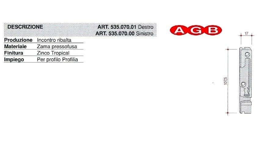 Incontro anta ribalta AGB A200172201 53507001 Dx per infissi PVC DESTRO