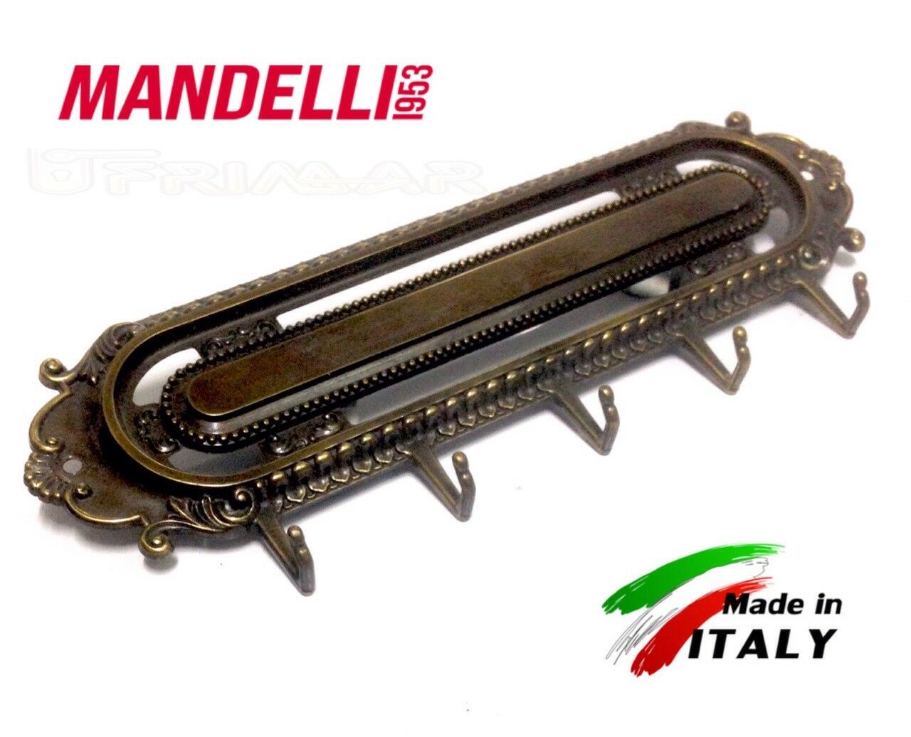 Portachiavi Appendi Chiavi in Ottone bronzato 5 Ganci MANDELLI modello Vintage