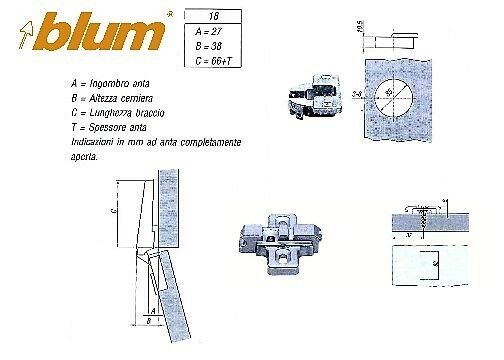 CERNIERA BLUM CLIP PER ANTA LEGNO A FILO COLLO ALTO FORO 35 A SCATTO + BASETTA