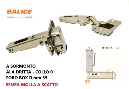 CERNIERA SALICE C2A4A99 FORO mm.35 A SORMONTO COLLO 0 SENZA MOLLA LIBERA