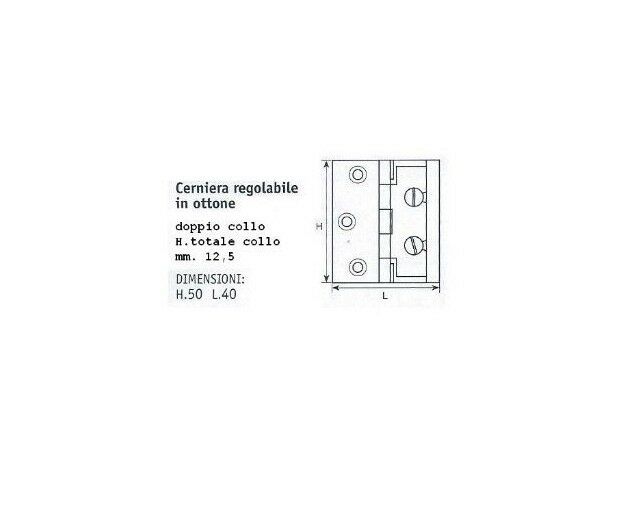 CERNIERA MOBILI ANTICHI OTTONE DOPPIO COLLO mm.50x40 CON PIASTRA REGOLABILE CSS