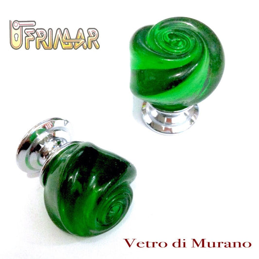 POMELLO VETRO DI MURANO D.mm.30 VERDE LUCIDO base CROMO LUCIDO Made in Italy