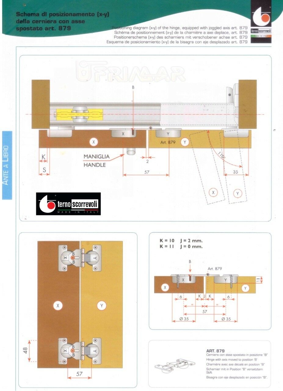 Cerniera per anta a libro Terno scorrevoli art. 879 regolabile cerniera armadio
