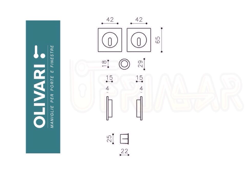MANIGLIE INCASSO PORTE SCORREVOLI OLIVARI D130 GIOTTO QUADRO CA CROMO LUC.+SAT.