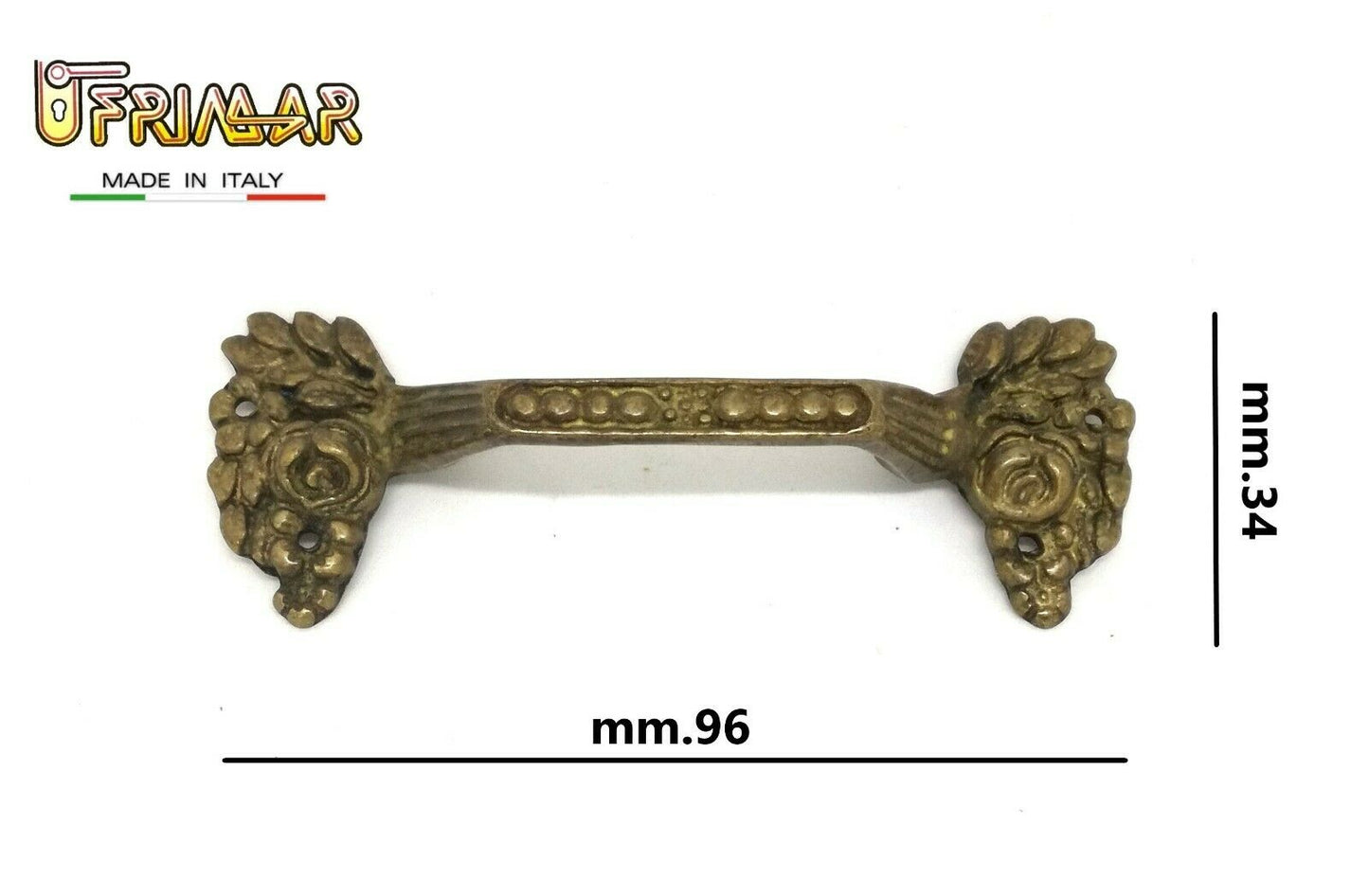 MANIGLIA PER MOBILI ANTICHI mm.96 OTTONE PATINATO MANIGLIETTE ditta BESANA