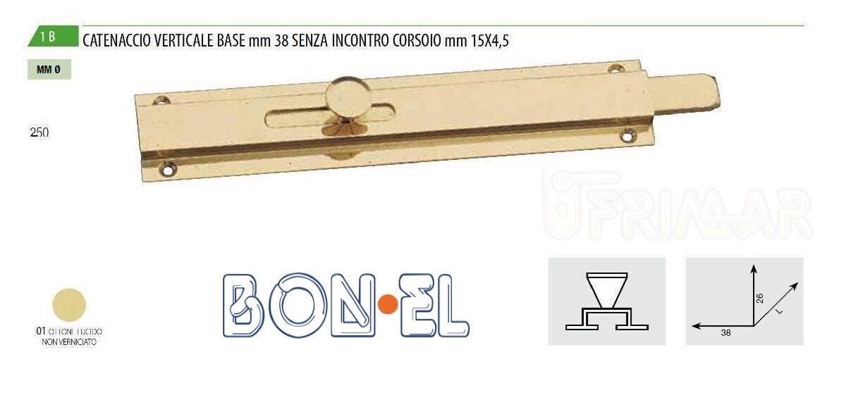 CATENACCIO CHIUSURA PER PORTA VERTICALE IN OTTONE LUCIDO DA mm.250 BONEL ART.1B