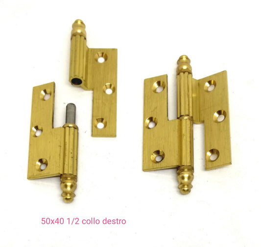 CERNIERA MOBILI ANTICHI BAROCCO CON BATTUTA mm.50x40 mezzo collo OTTONE Dx/Sx