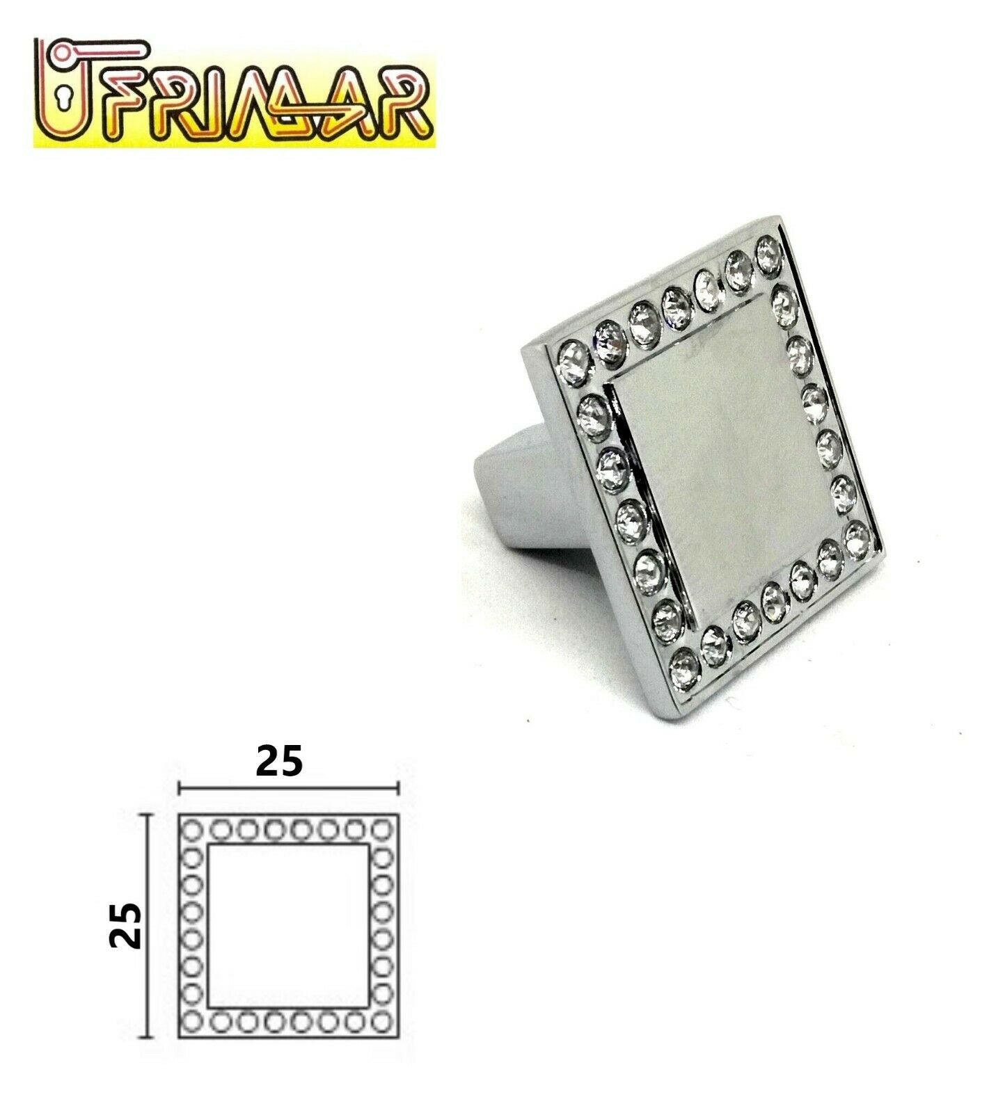 POMOLO CRISTALLO mm.25x25 PER MOBILE CUCINA BAGNO STRASS + CROMO LUCIDO